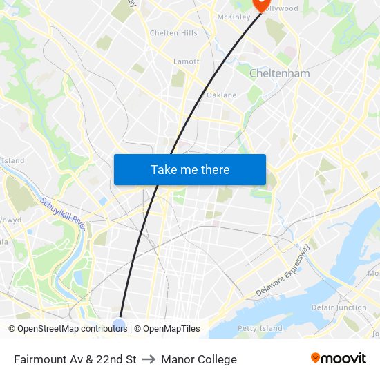 Fairmount Av & 22nd St to Manor College map