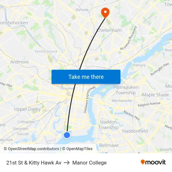 21st St & Kitty Hawk Av to Manor College map