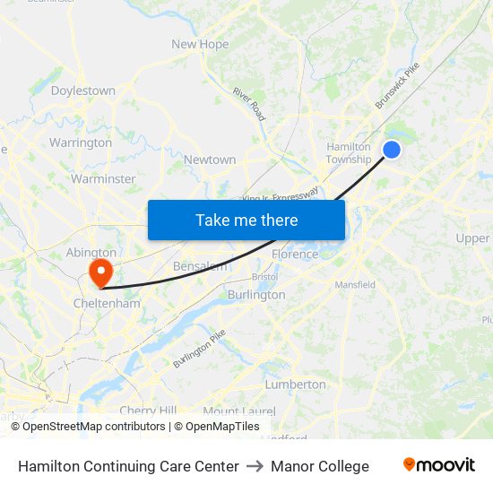 Hamilton Continuing Care Center to Manor College map