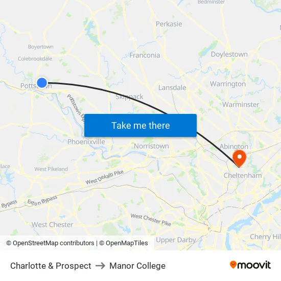 Charlotte & Prospect to Manor College map