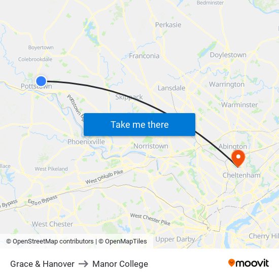 Grace & Hanover to Manor College map