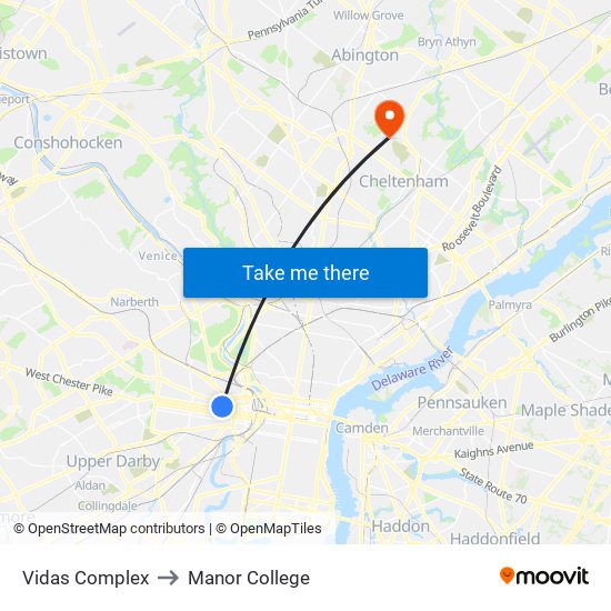 Vidas Complex to Manor College map