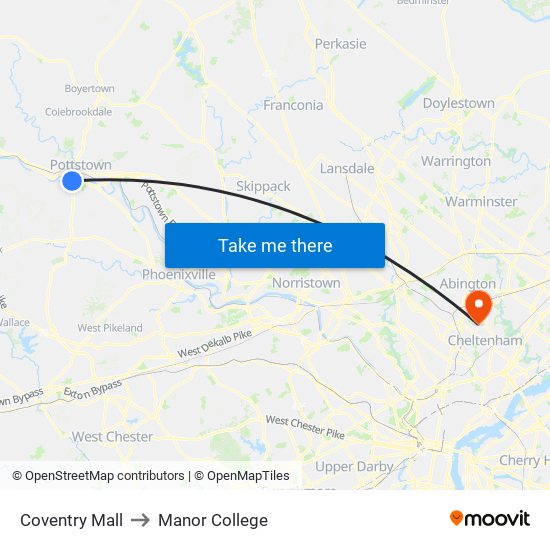 Coventry Mall to Manor College map