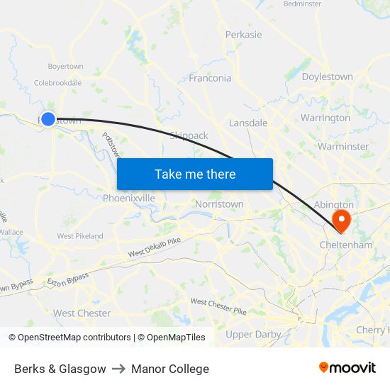Berks & Glasgow to Manor College map