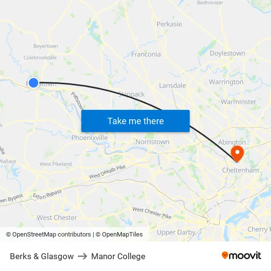 Berks & Glasgow to Manor College map