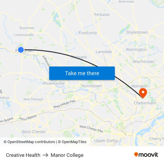 Creative Health to Manor College map