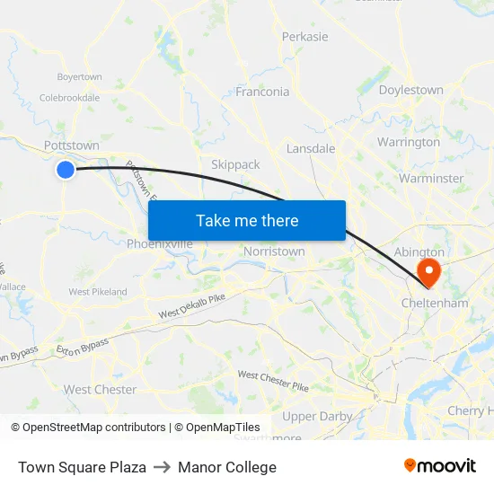 Town Square Plaza to Manor College map