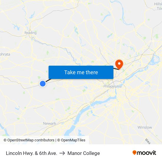 Lincoln Hwy. & 6th Ave. to Manor College map