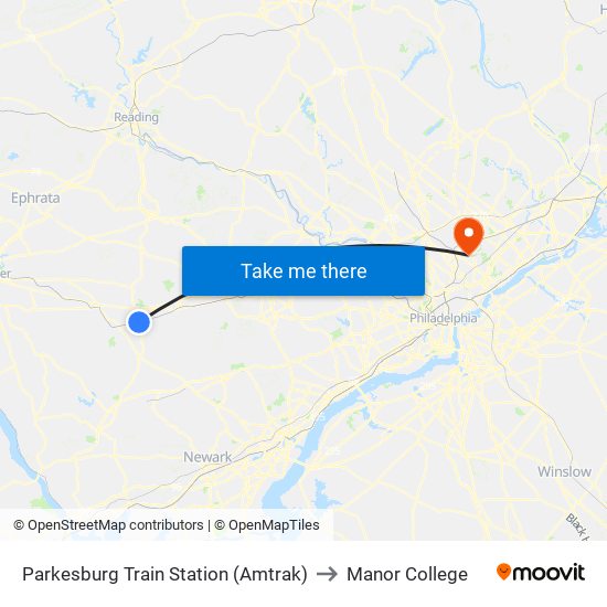 Parkesburg Train Station (Amtrak) to Manor College map