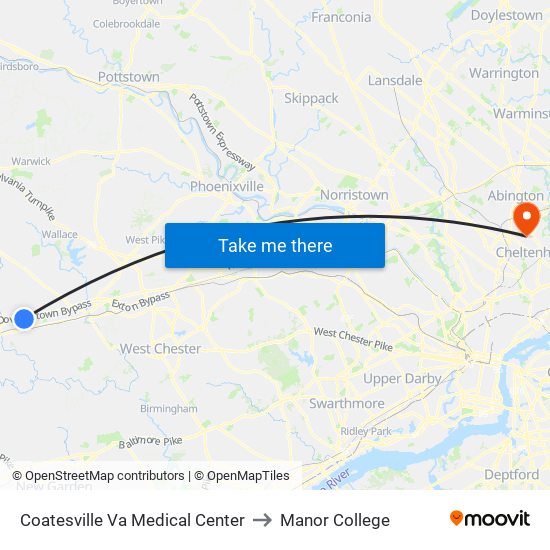 Coatesville Va Medical Center to Manor College map