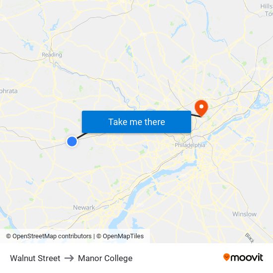 Walnut Street to Manor College map