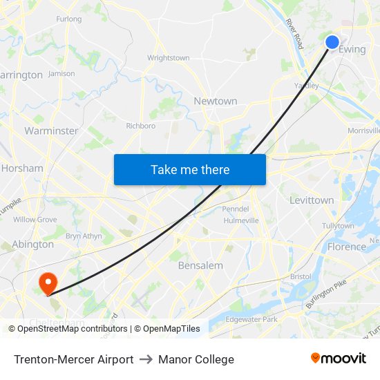 Trenton-Mercer Airport to Manor College map