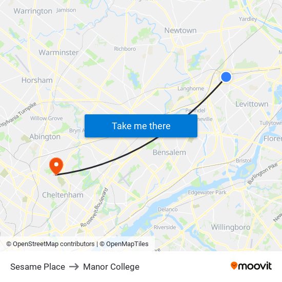 Sesame Place to Manor College map
