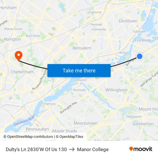Dulty's Ln 2830'W Of Us 130 to Manor College map