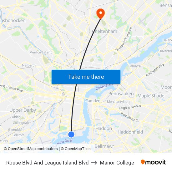 Rouse Blvd And League Island Blvd to Manor College map