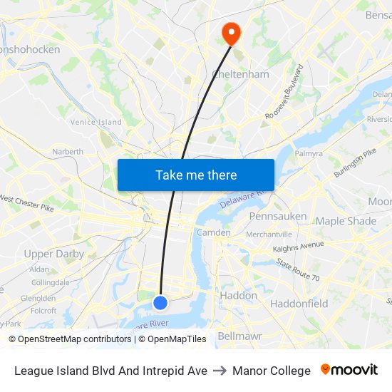 League Island Blvd And Intrepid Ave to Manor College map
