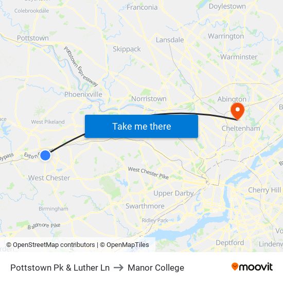 Pottstown Pk & Luther Ln to Manor College map