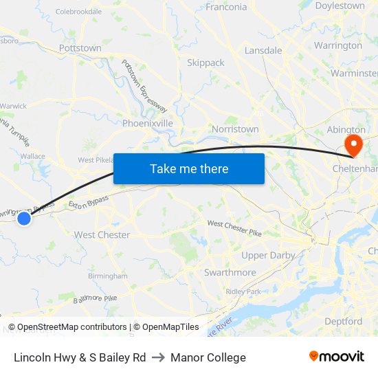 Lincoln Hwy & S Bailey Rd to Manor College map