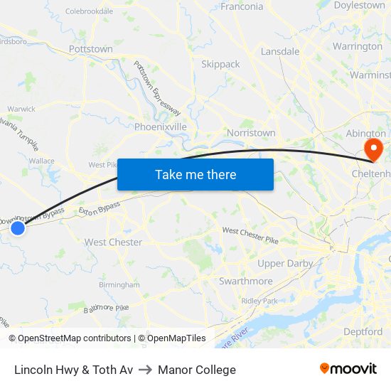 Lincoln Hwy & Toth Av to Manor College map