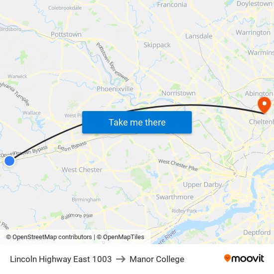 Lincoln Highway East 1003 to Manor College map