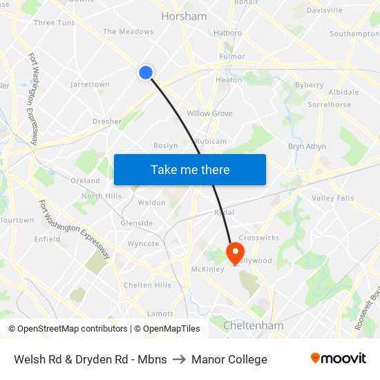 Welsh Rd & Dryden Rd - Mbns to Manor College map