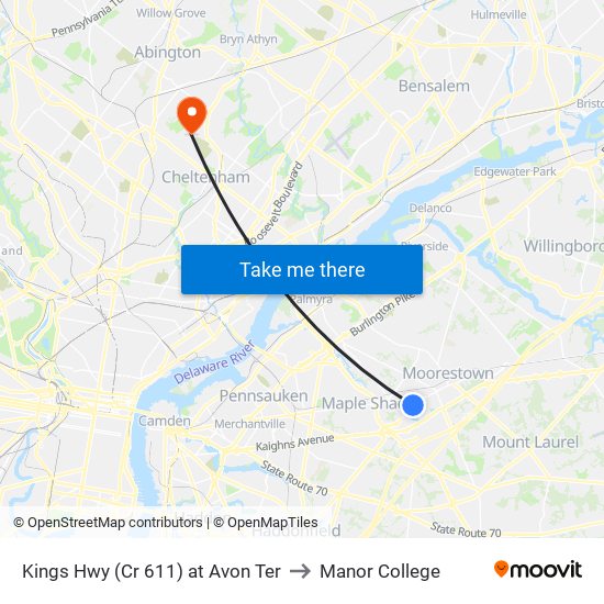 Kings Hwy (Cr 611) at Avon Ter to Manor College map