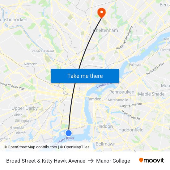 Broad Street & Kitty Hawk Avenue to Manor College map