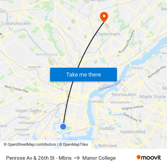 Penrose Av & 26th St - Mbns to Manor College map