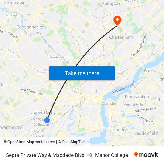 Septa Private Way & Macdade Blvd to Manor College map