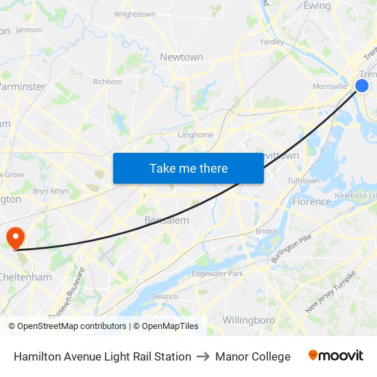 Hamilton Avenue Light Rail Station to Manor College map