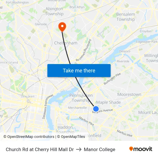 Church Rd at Cherry Hill Mall Dr to Manor College map