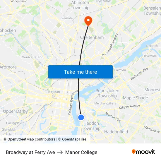 Broadway at Ferry Ave to Manor College map