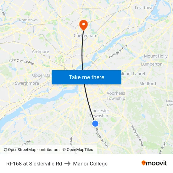 Rt-168 at Sicklerville Rd to Manor College map