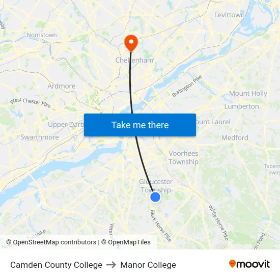 Camden County College to Manor College map