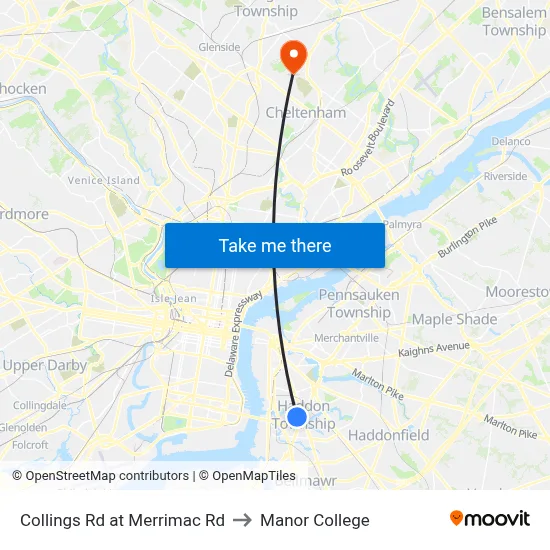 Collings Rd at Merrimac Rd to Manor College map