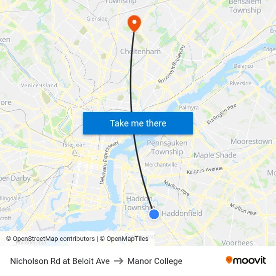 Nicholson Rd at Beloit Ave to Manor College map