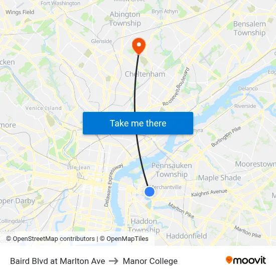 Baird Blvd at Marlton Ave to Manor College map