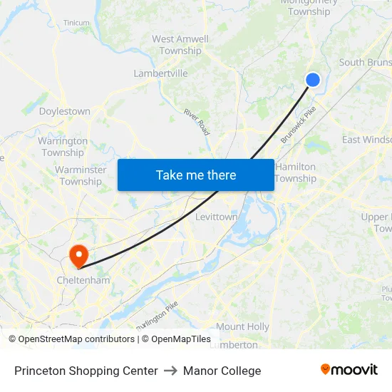 Princeton Shopping Center to Manor College map