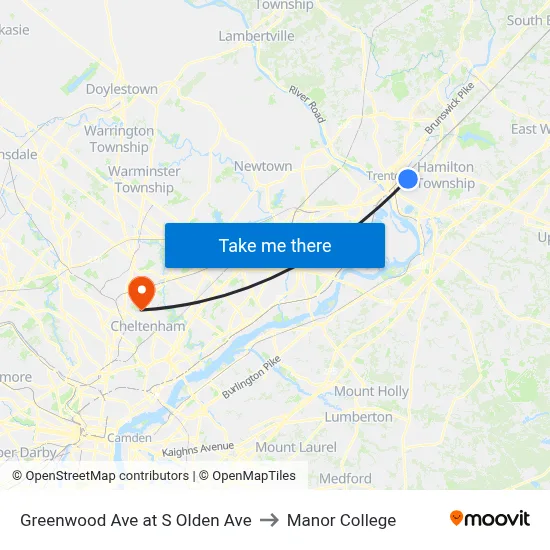 Greenwood Ave at S Olden Ave to Manor College map