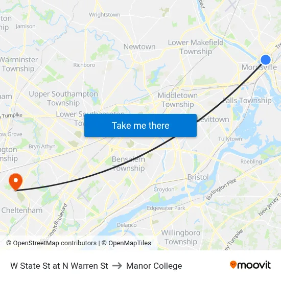 W State St at N Warren St to Manor College map