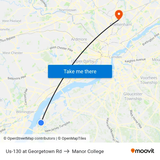 Us-130 at Georgetown Rd to Manor College map