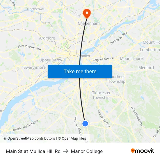 Main St at Mullica Hill Rd to Manor College map