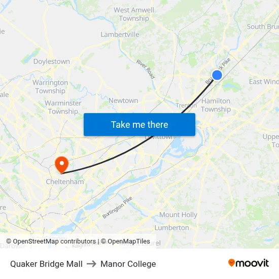 Quaker Bridge Mall to Manor College map