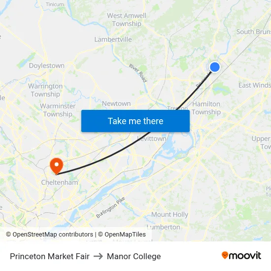 Princeton Market Fair to Manor College map