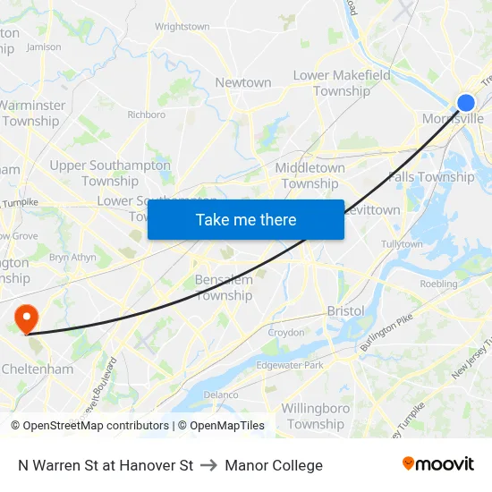 N Warren St at Hanover St to Manor College map