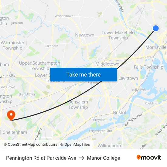Pennington Rd at Parkside Ave to Manor College map