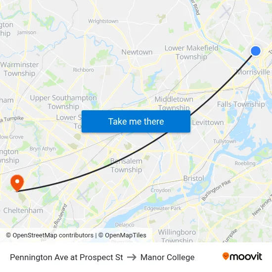 Pennington Ave at Prospect St to Manor College map