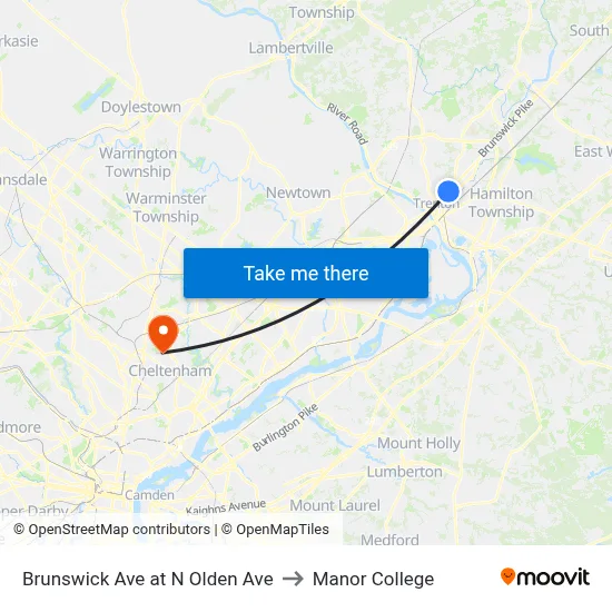Brunswick Ave at N Olden Ave to Manor College map