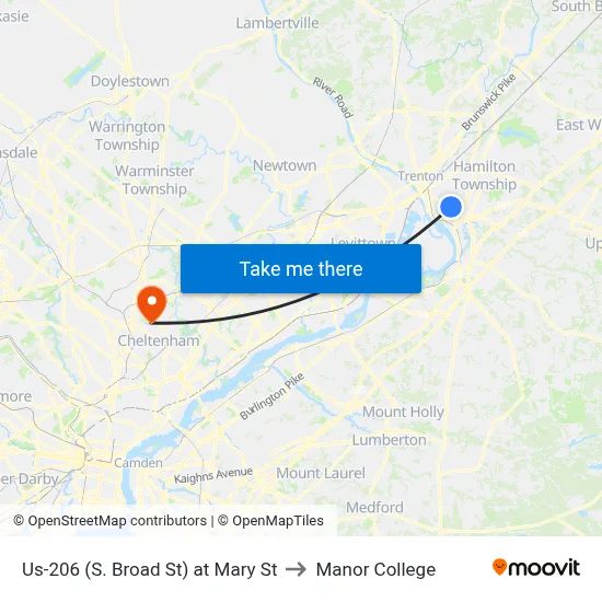 Us-206 (S. Broad St) at Mary St to Manor College map
