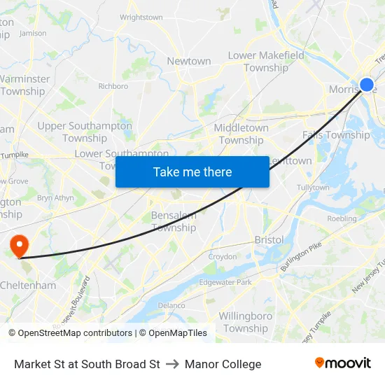 Market St at South Broad St to Manor College map